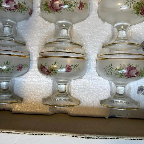 New Vintage set of 6 Inz1 Interpur Purple Rose Italian Frosted Sherbert glasses - Picture 4 of 4